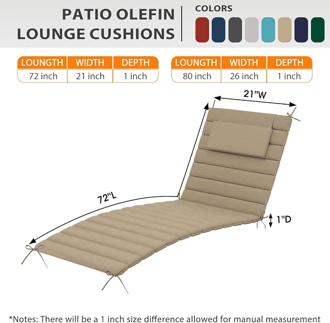 Sundale Outdoor Olefin Quilted Lounge Cushion Set of 4, Patio Foldable Chaise - Image 3