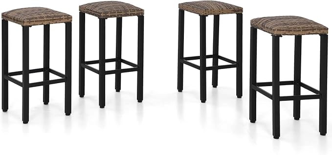 PHI VILLA Outdoor Bar Stools Set of 4, 26” Wicker Seat Counter Height Backless by PHIVILLAThepioneerofcomfortablehouseholdsupplies