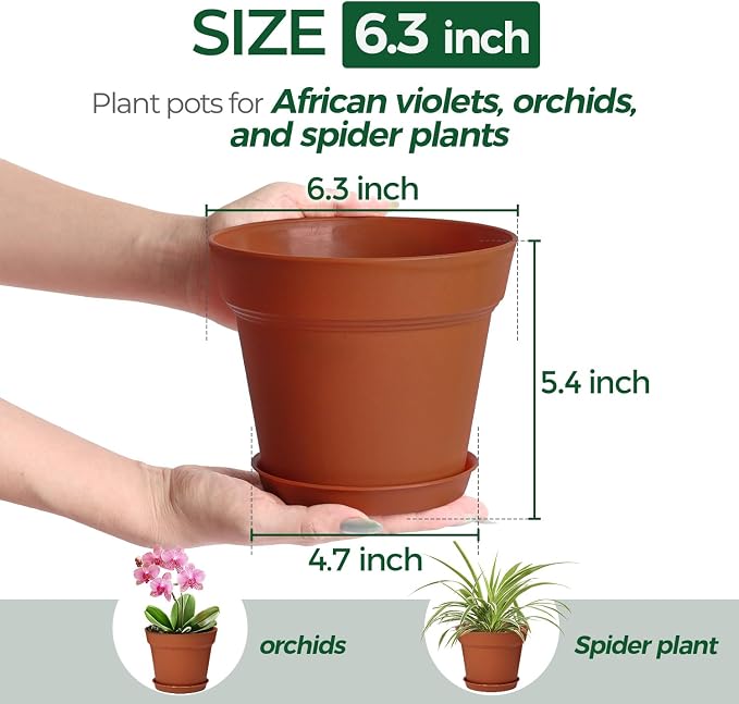 T4U 6 Inch Plant Pot 8-Pack, Plastic Planter - Image 2