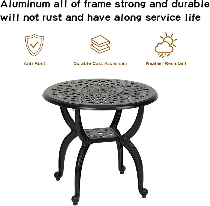 JARDIN DE CENTENNIAL Cast Aluminum Side/End Table, Anti-Rust Coffee Bistro Table - Image 4