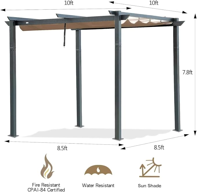 Domi Outdoor Living 10’ X 10’ Outdoor Retractable Pergola - Image 8