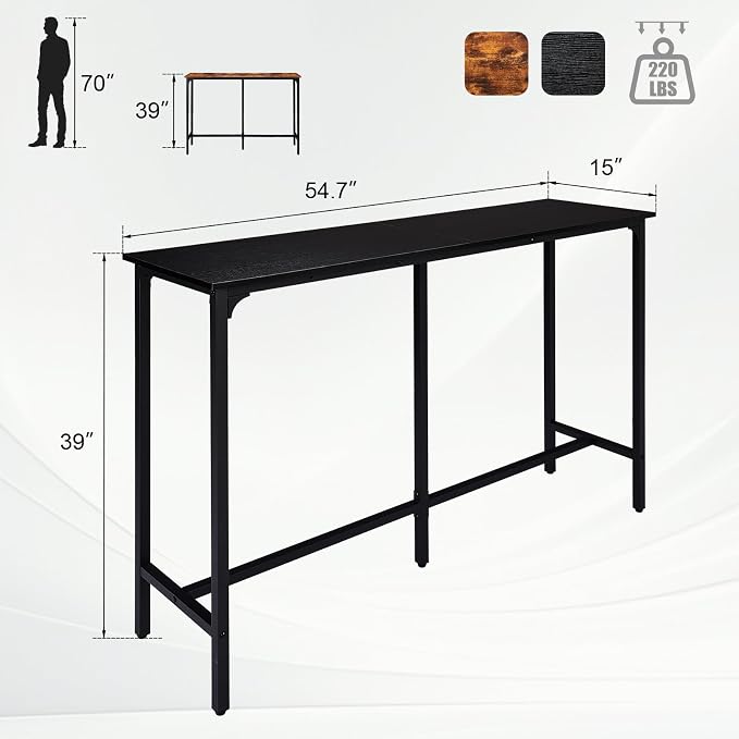 Karl home 54.7" Bar Table, Rectangular High Top Bar Counter Tables - Image 2