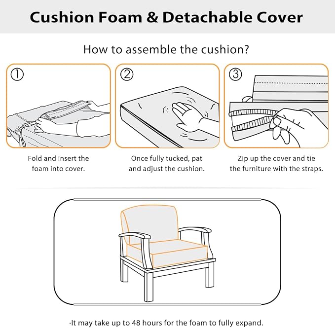 Sundale Outdoor Olefin Deep Seat Cushion, Patio Chair Cushion and Pillow - Image 6