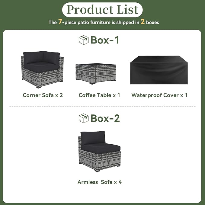 Aoxun 7 Piece Patio Furniture Set Wicker Rattan Patio Conversation Set Outdoor - Image 8