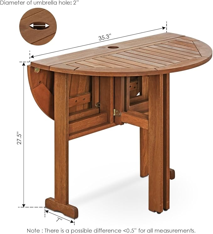 Furinno FG17035 Tioman Hardwood Patio Furniture Gateleg Round Table in Teak Oil - Image 2