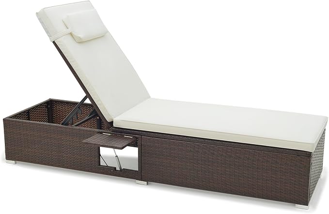 Tangkula Patio Chaise Lounge, Outdoor Rattan Lounge Chair w/ 6-Level Backrest by TANGKULA
