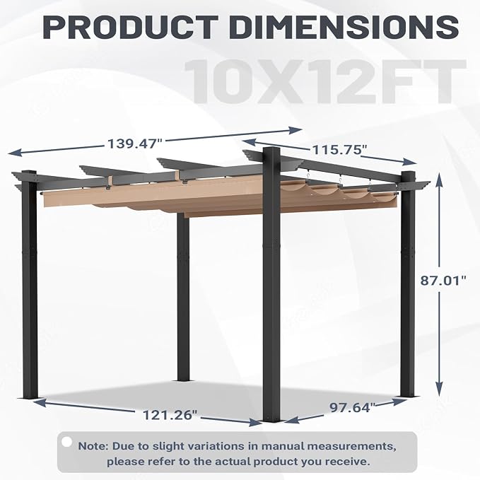 MELLCOM Retractable Pergola 10x12 Ft, Metal Shelter - Image 2