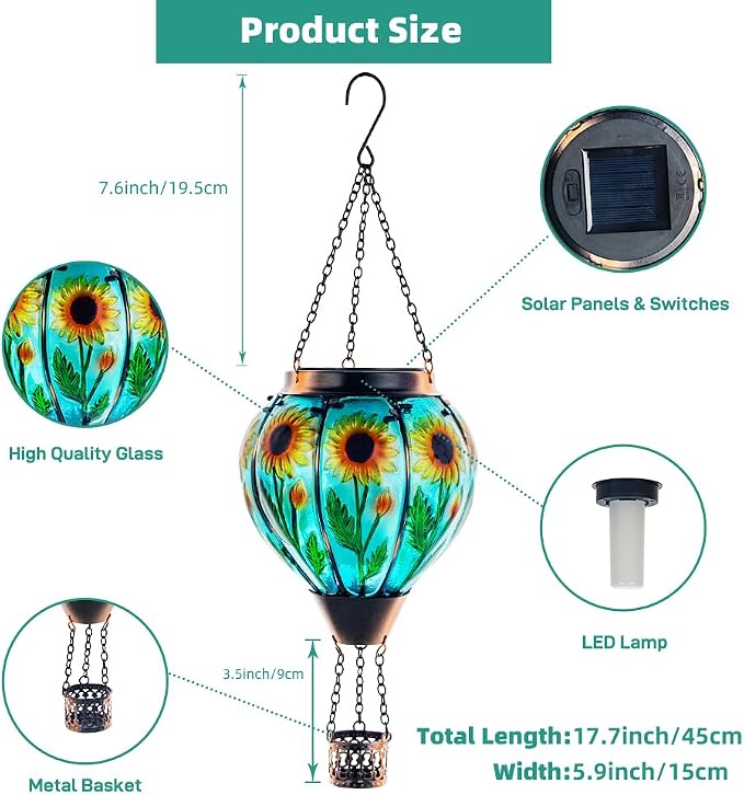 Starsoul Sunflower Hot Air Balloon Solar Lantern Glass Outdoor Hot Air Balloon - Image 5