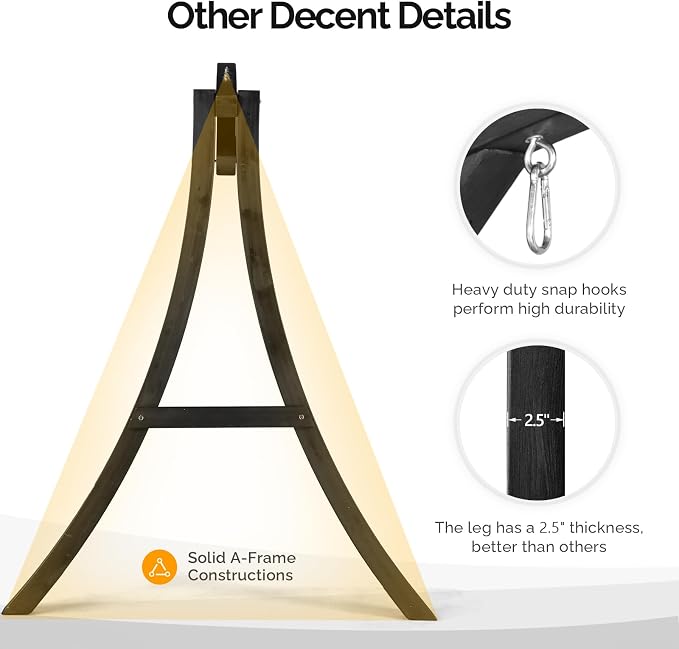 VINGLI 5FT Wooden Swing Frame, 1000LBS Heavy Duty A-Frame Porch Swing Stand - Image 4