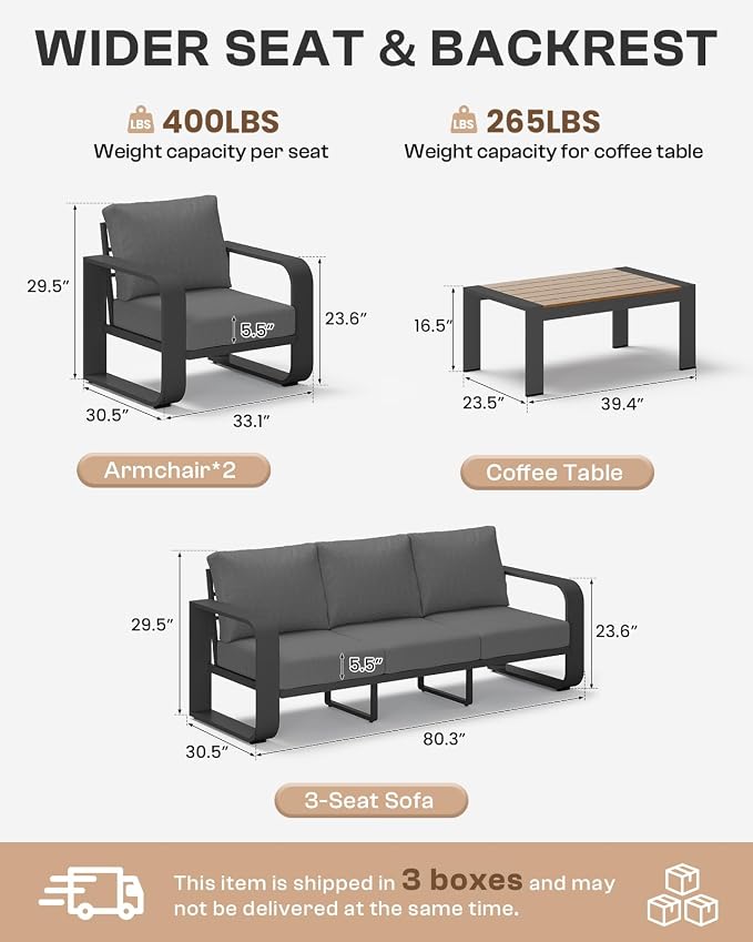 Aluminum Outdoor Patio Furniture Set, 4 Piece Oversized Patio Conversation Sets - Image 9
