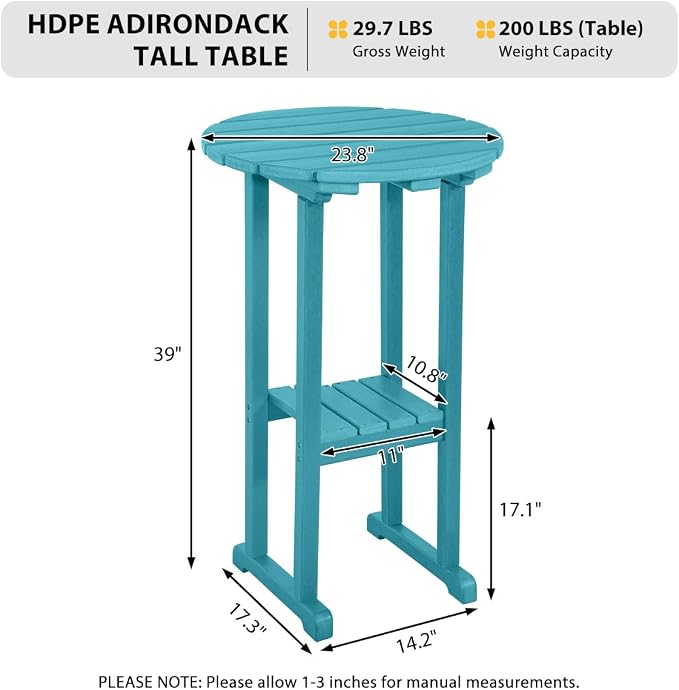 Sundale Outdoor 39 Inches Height Adirondack Bar Table, Patio HDPE Pub Height - Image 3