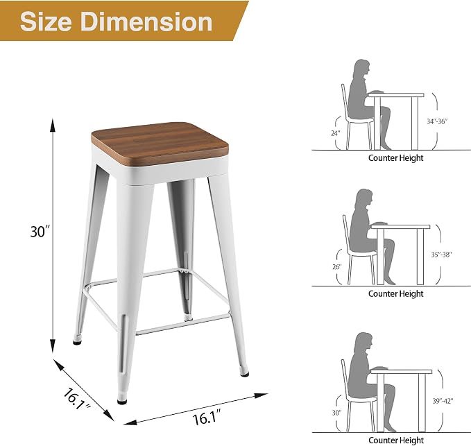 Bar Stools Set of 2 Metal Bar Stool Counter Height Bar Stools White, Modern 30" - Image 2
