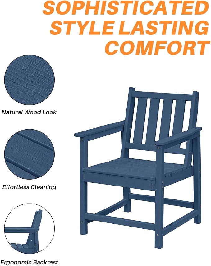 Patio Dining Chair Set of 2, HDPE Outdoor Dining Chair, Ergonomic HDPE Dining - Image 8