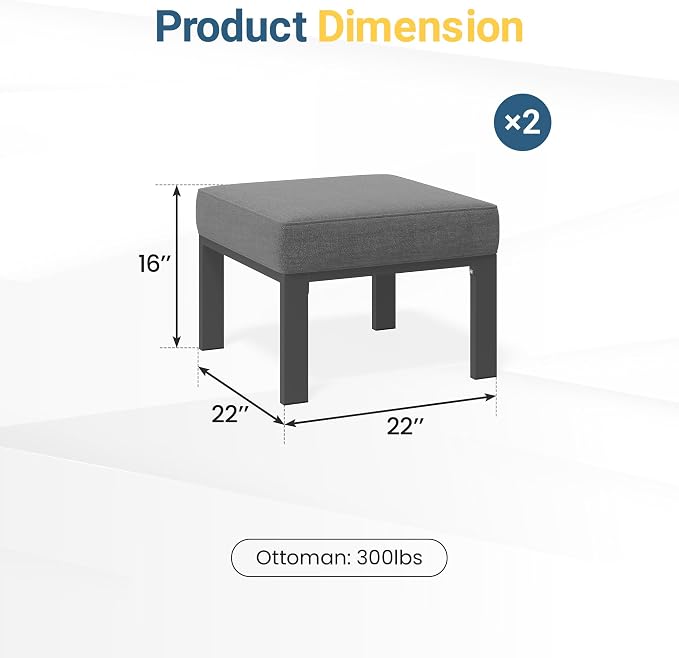 Wisteria Lane Patio Furniture Footstools Metal Ottomans Set of 2, Metal Outdoor - Image 2