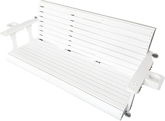 Wooden Porch Swing 3-Seater, High Backrest and Deep Seat, Bench Swing - Image 8