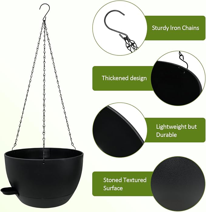 WOUSIWER Self Watering Hanging Planters, 2 Pack 12'' Plastic Pots - Image 5