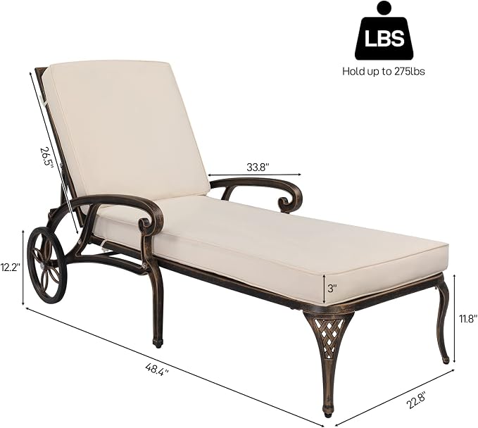VINGLI Cast Aluminum Outdoor Chaise Lounge Chair - Image 2