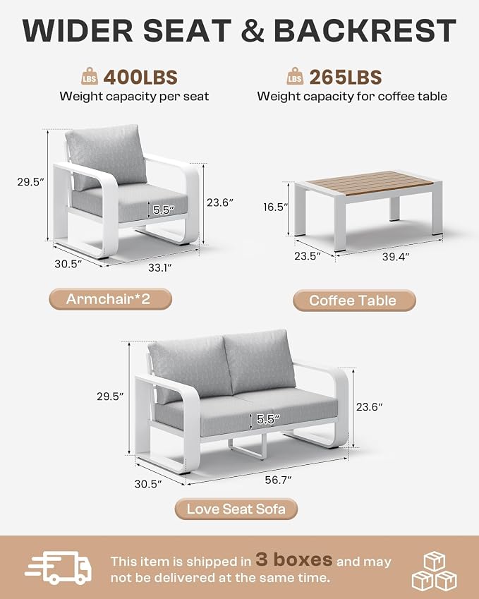 Aluminum Outdoor Patio Furniture Set, 4 Piece Oversized Patio Conversation Sets - Image 8