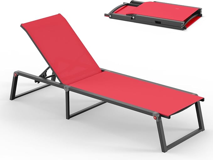 Aluminum Chaise Lounge Chair Outdoor, Foldable & Assembly Free Patio Pool by Oasbira