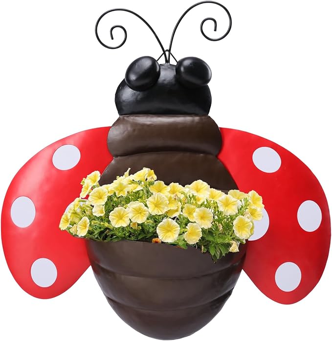 Metal Wall Planter Ladybug Wall Mounted Planters Small Flower Pot - Image 9