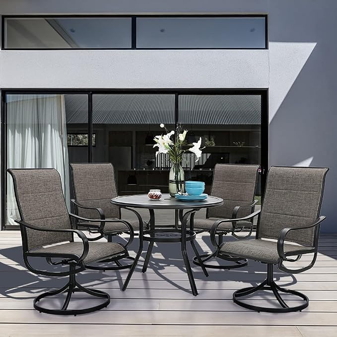 PHI VILLA Patio Dining Set 5 Piece, 4 Padded Textilene Swivel Patio Chairs and - Image 7