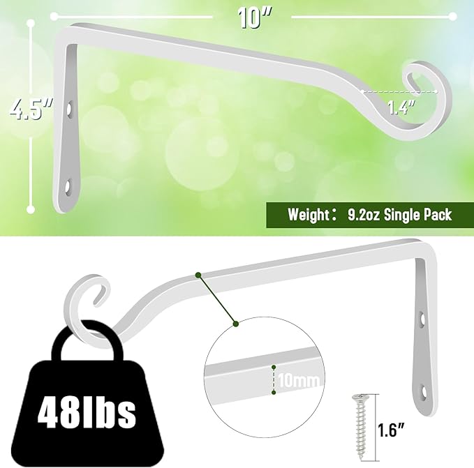 FEED GARDEN Hanging Plant Bracket 10 Inch 2 Pack, Hand-Forged Plant Hanger - Image 2