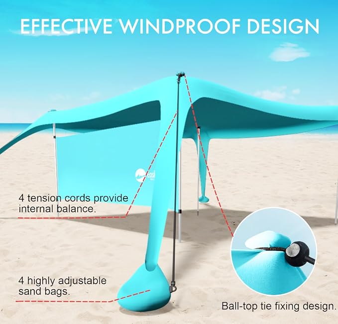 Beach Canopy Tent Shade with Sidewalls 10x10FT, 6.6FT Tall, UPF50+ Sun Shelter - Image 6