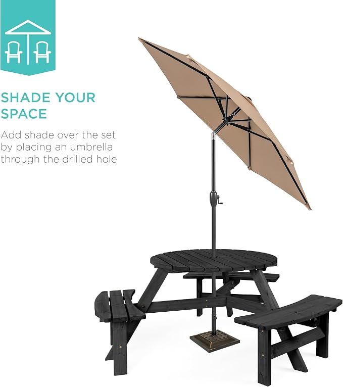 Best Choice Products 6-Person Circular Outdoor Wooden Picnic Table - Image 5