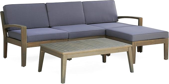 5 Piece Acacia Wood Patio Furniture Set, L-Shape Outdoor Furniture Set - Image 9
