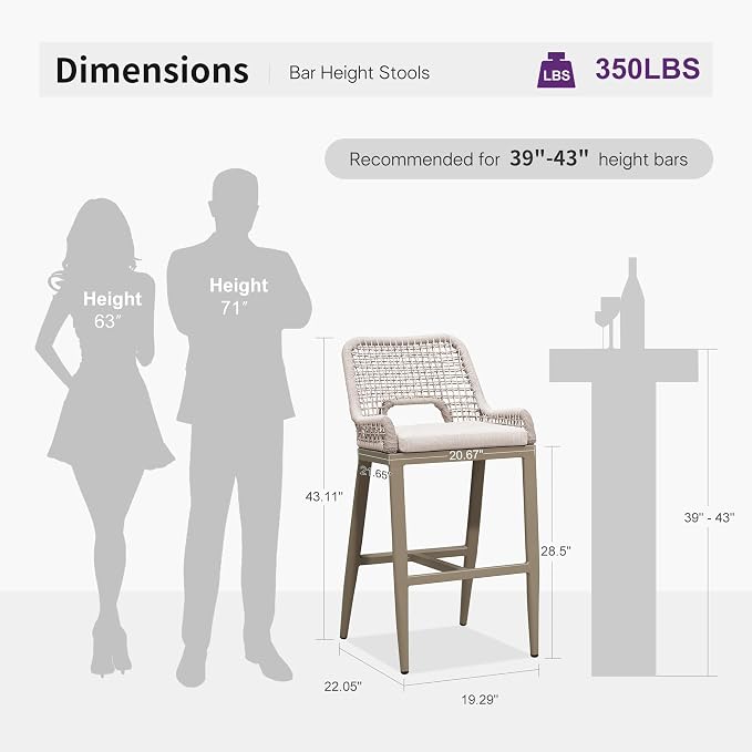 PURPLE LEAF Bar Stools Set of 4 Bar Height Metal Bar Chairs - Image 2