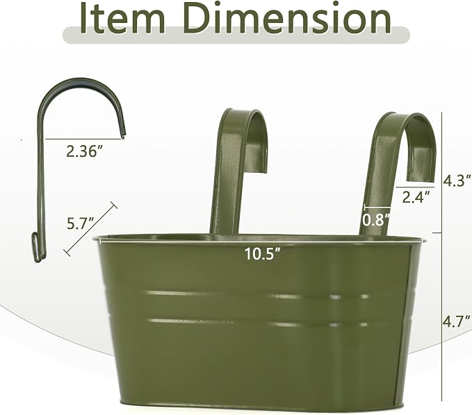 3 Pack Metal Railing Planters, 10.5" Oval Hanging Flower Pots - Image 2
