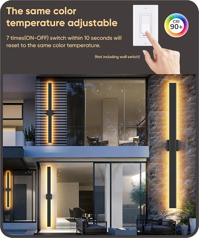 Aipsun Black Outdoor Wall Sconce 3000K 4000K 6000K, 23.6in Modern Exterior - Image 4