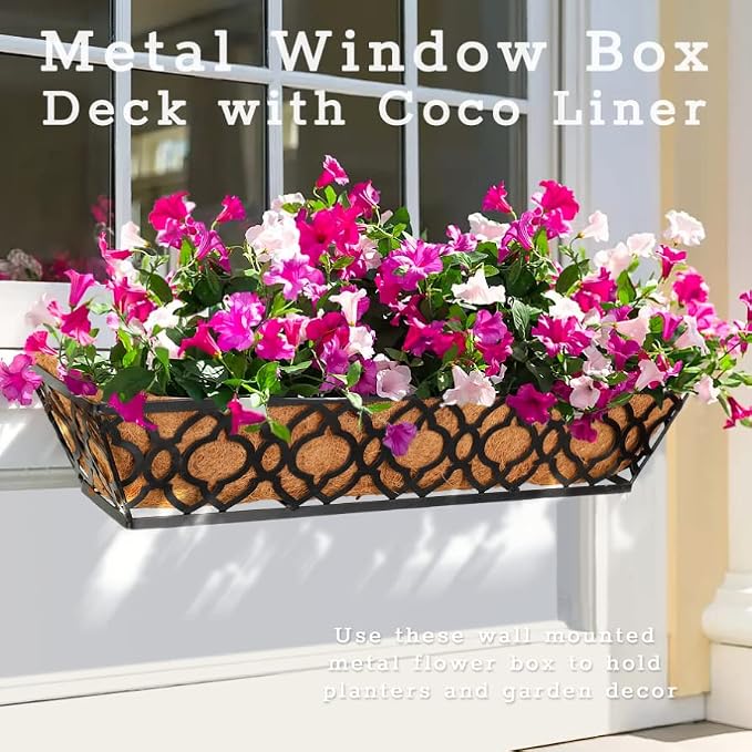 2pcs 24 Inch Window Deck with Coco Liner, Metal Hanging Flower Planter Window - Image 7