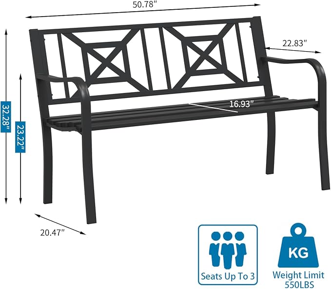 On Shine Patio Garden Bench, Outdoor Park Bench - Image 3