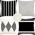 RABUSOFA Outdoor Pillows Waterproof, 16x16 inch Black and White Boho Set of 4 by RABUSOFA