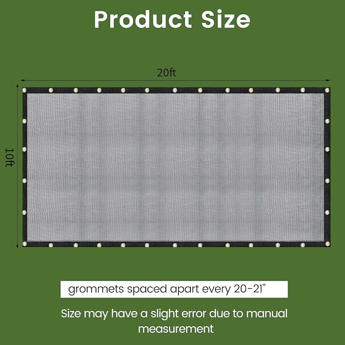 60-70% 10 FT X 20 FT Mesh Tarp/Shade Cloth 9-Needle Knitted Heavy Duty Black - Image 2