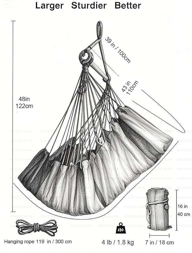 Hammock Chair Large Hammock Swing, 110 x 150cm Load 150kg, Cotton Hammock Chair - Image 2
