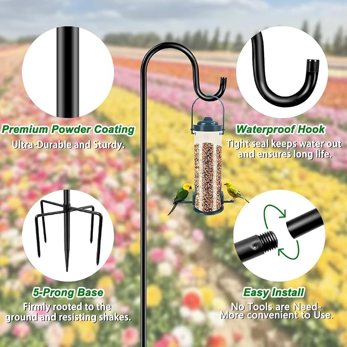 36 Inch Shepherds Hooks for Outdoor, Heavy Duty Bird Feeder Pole - Image 2