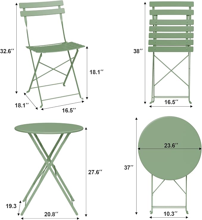 GarveeLife 3-Piece Folding Bistro Set, Foldable Patio Furniture Set - Image 9