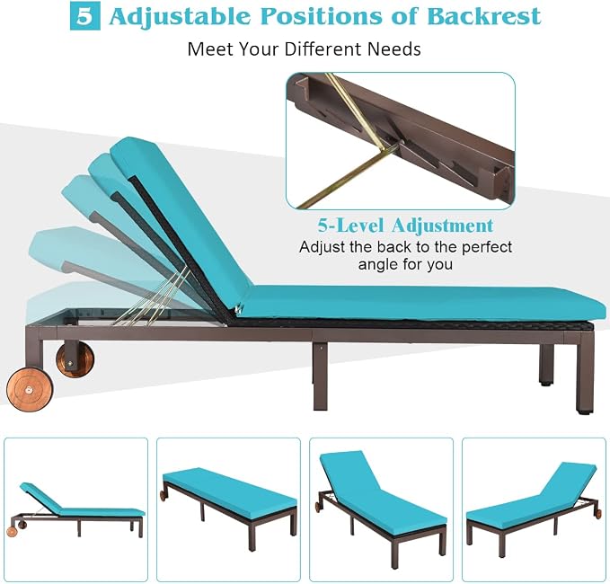 Tangkula Patio Chaise Lounge Chair, Outdoor Rattan Lounger Recliner Chair - Image 5