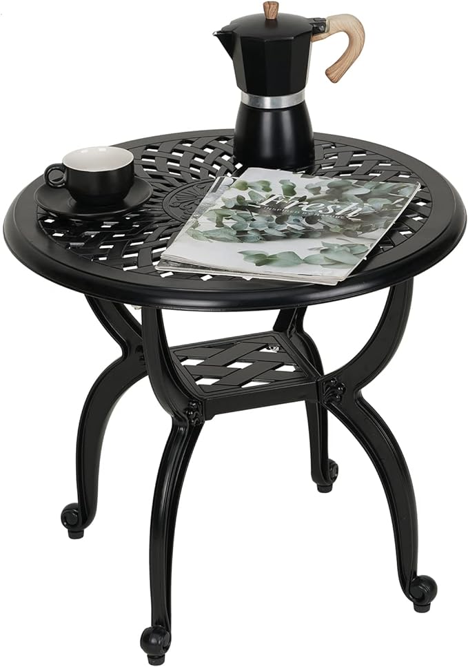 JARDIN DE CENTENNIAL Cast Aluminum Side/End Table, Anti-Rust Coffee Bistro Table by JARDINDECENTENNIAL