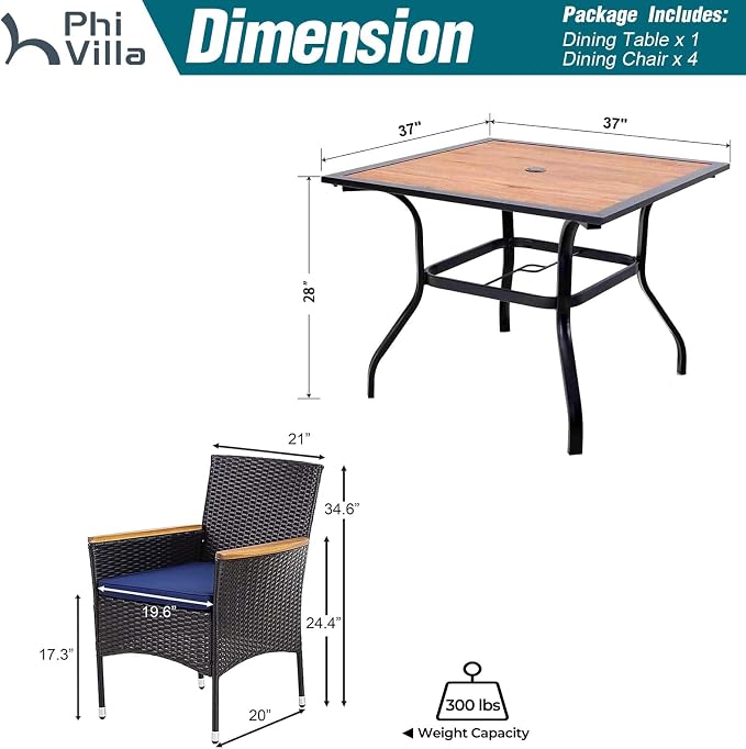 PHI VILLA 5 Pieces Outdoor Dining Set - Image 6