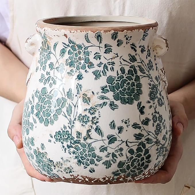 Tuscan Ceramic Planters and Kitchen Utensil Holder, 6.68 Inch Vintage Plant Pots - Image 7