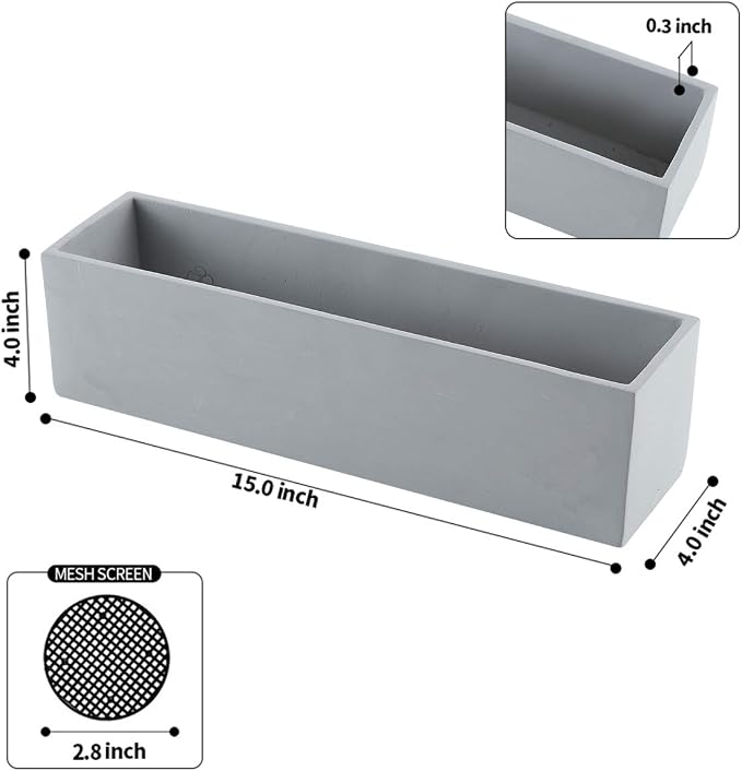 15 Inch Grey Rectangular Cement Planter Concrete Succulent Planter Windowsill - Image 6