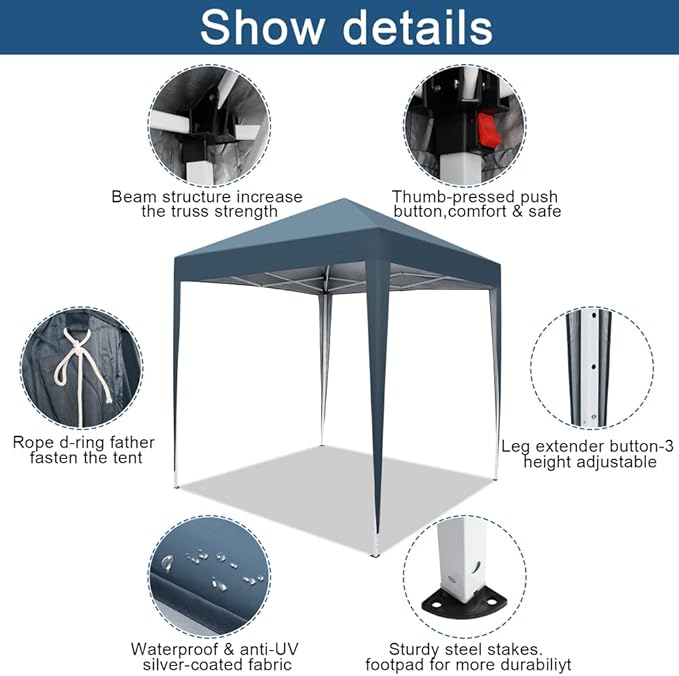 Outvita 6.5x6.5ft Pop Up Canopy Tent, Outdoor Instant Shelter Folding Canopy - Image 3