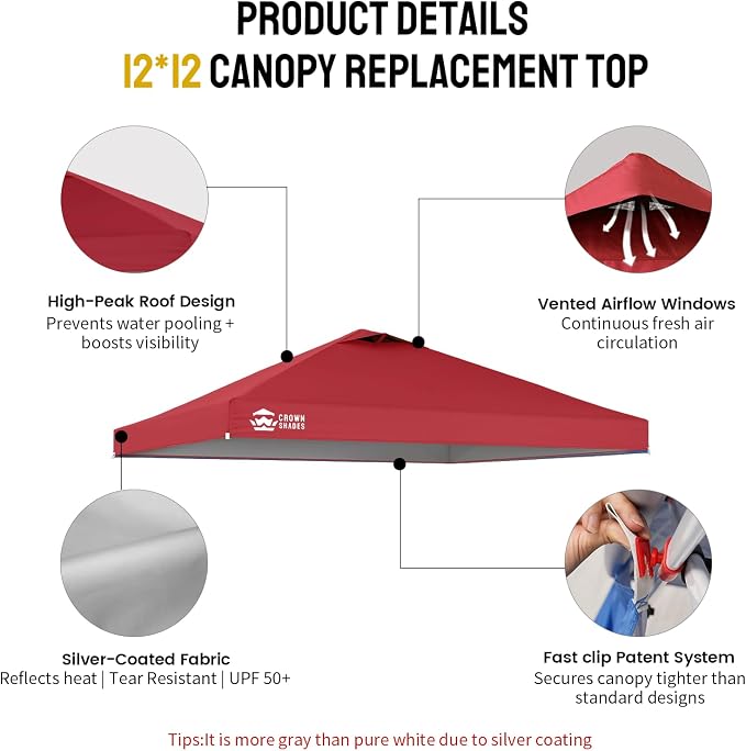 CROWN SHADES 12x12 Canopy Replacement Top - Image 6