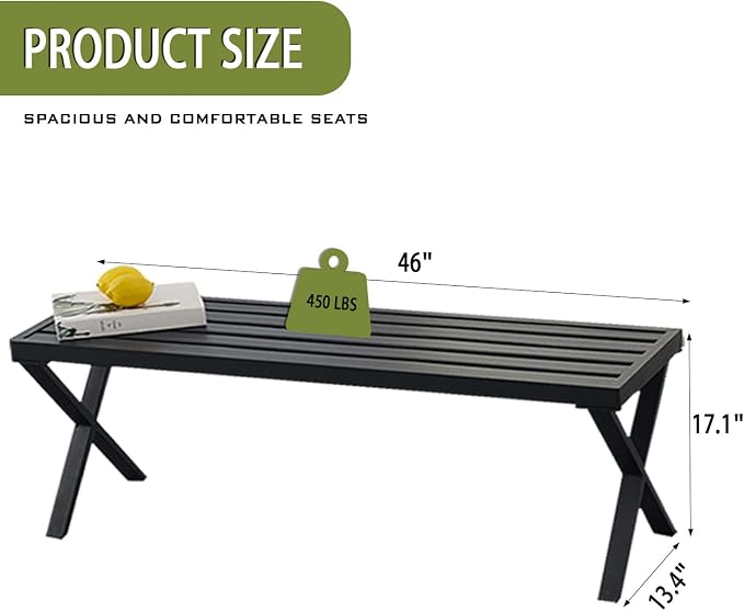 Outdoor Metal Backless Bench Set of 2, Weatherproof Patio Bench - Image 2