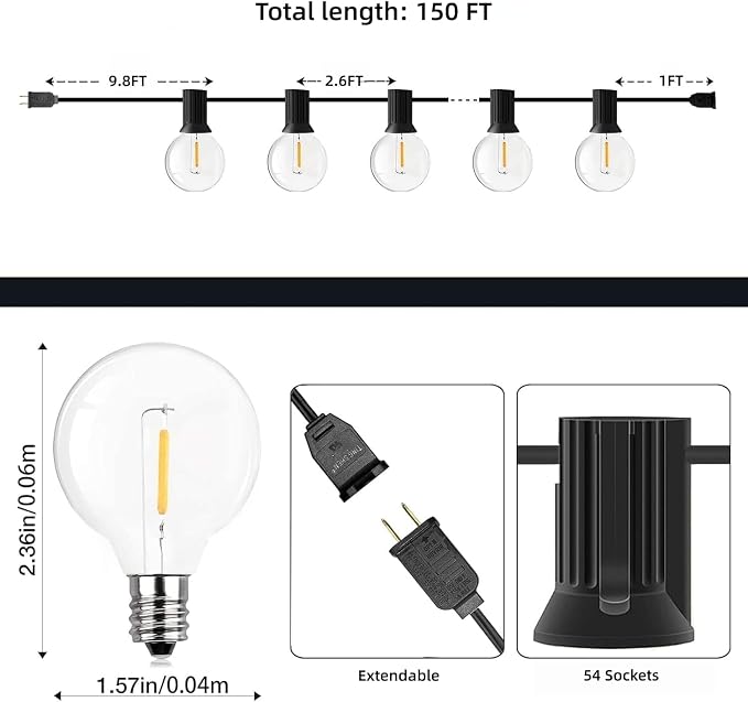GPATIO Outdoor String Lights, 150FT G40 Bulbs Shatterproof Patio Lights - Image 6