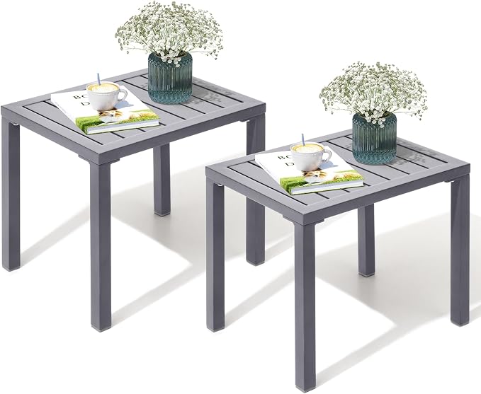 Crestlive Products Outdoor Side Table Set of 2, Aluminum Rectangular Side/End by CrestliveProducts