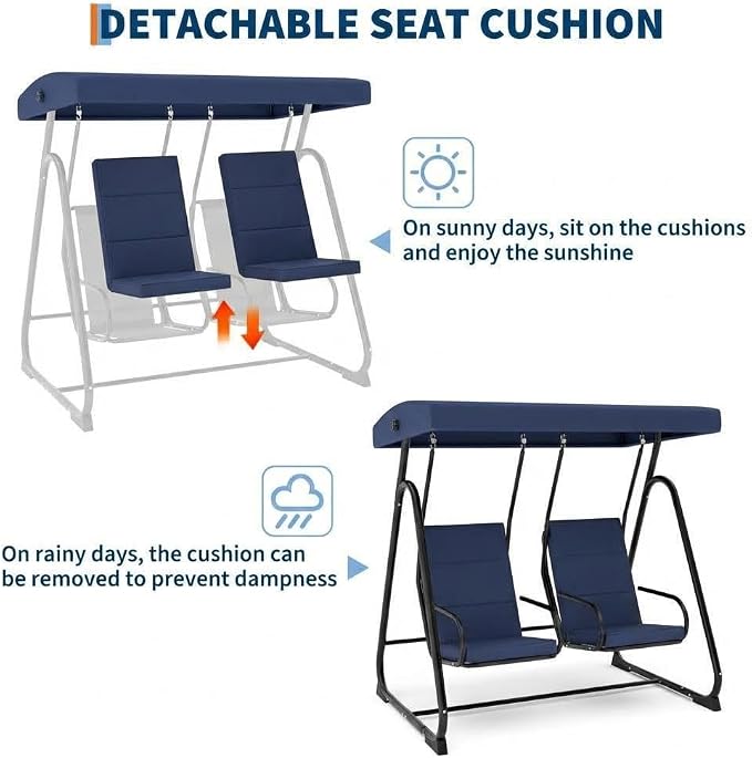 2 Person Porch Swing Chair, Heavy Duty Outdoor Patio Swing Glider - Image 6